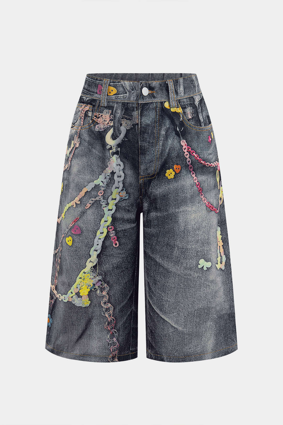 Short met kettingdetail en wijde pijpen