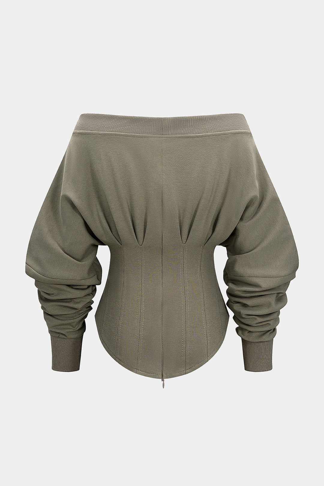 Metallic geplooide sweater met blote schouders en rits