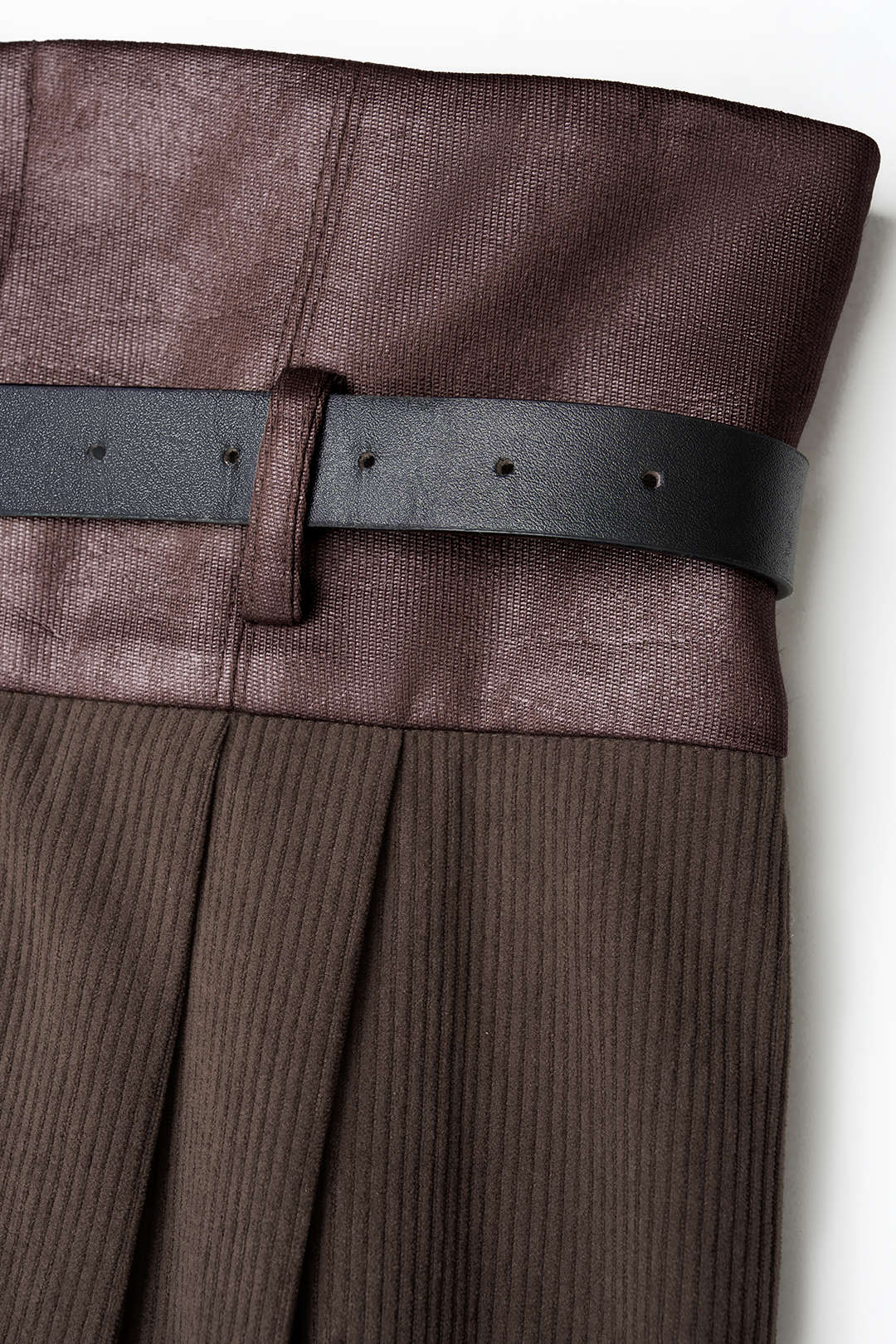 Ribfluwelen patchwork broek met riem en hoge taille
