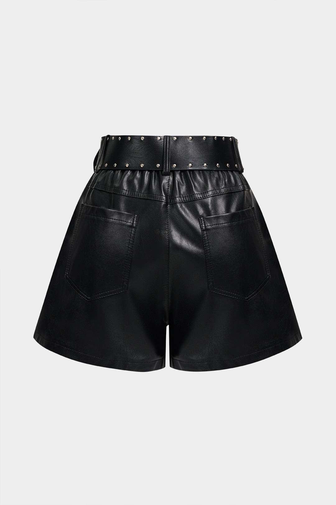 Leren-look short met riem, hoge taille en wijde pijpen