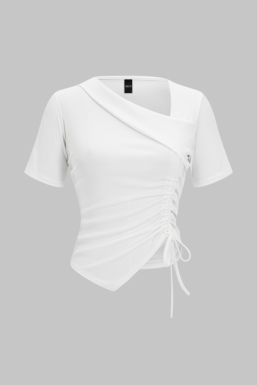 Asymmetrisch T-shirt met trekkoord en korte mouwen