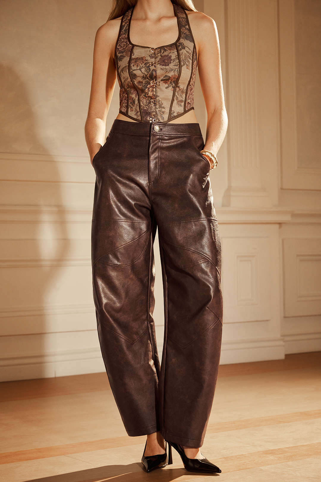 Leren-look broek met zakken