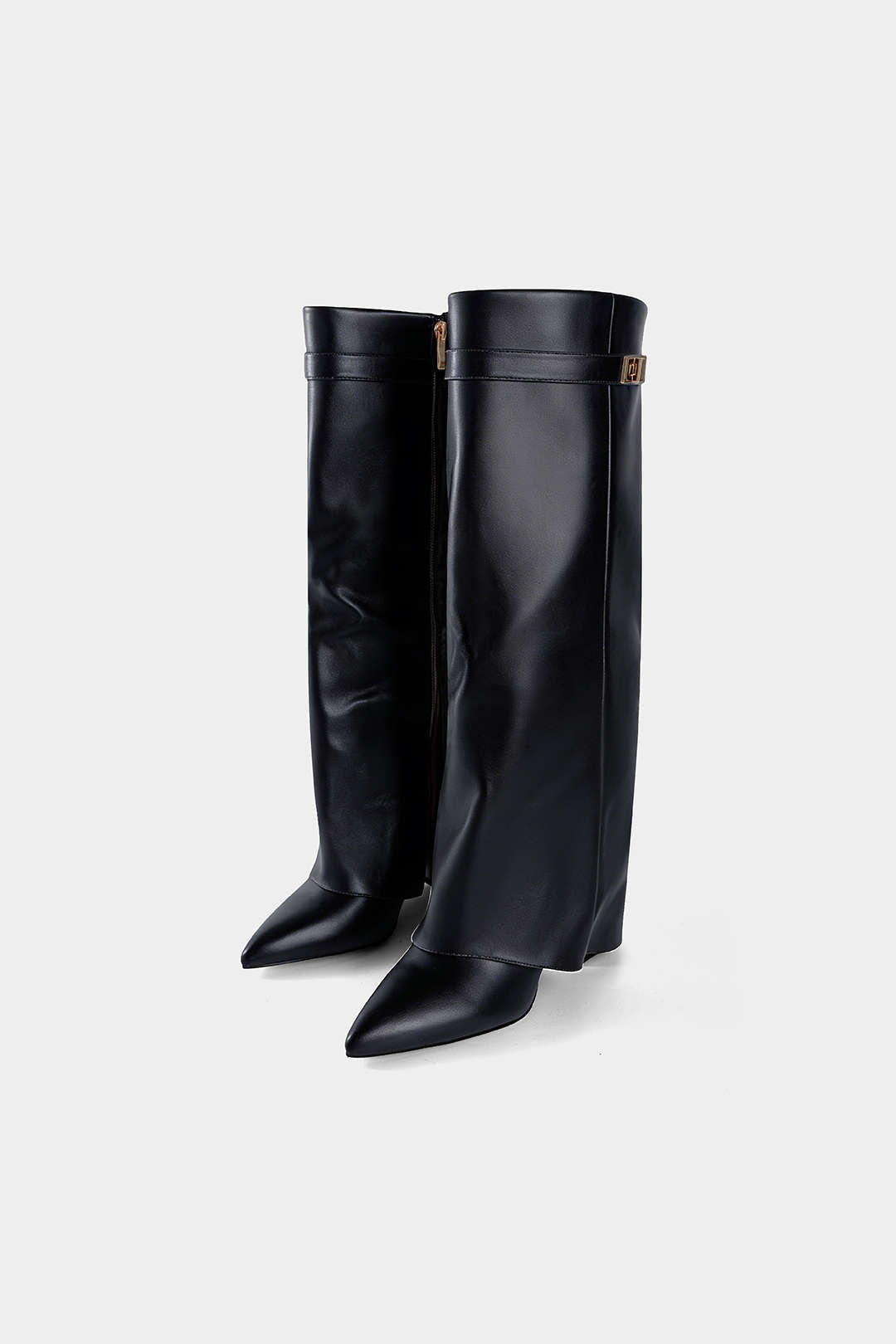 Linde - Leren-look kniehoge laarzen met ruches