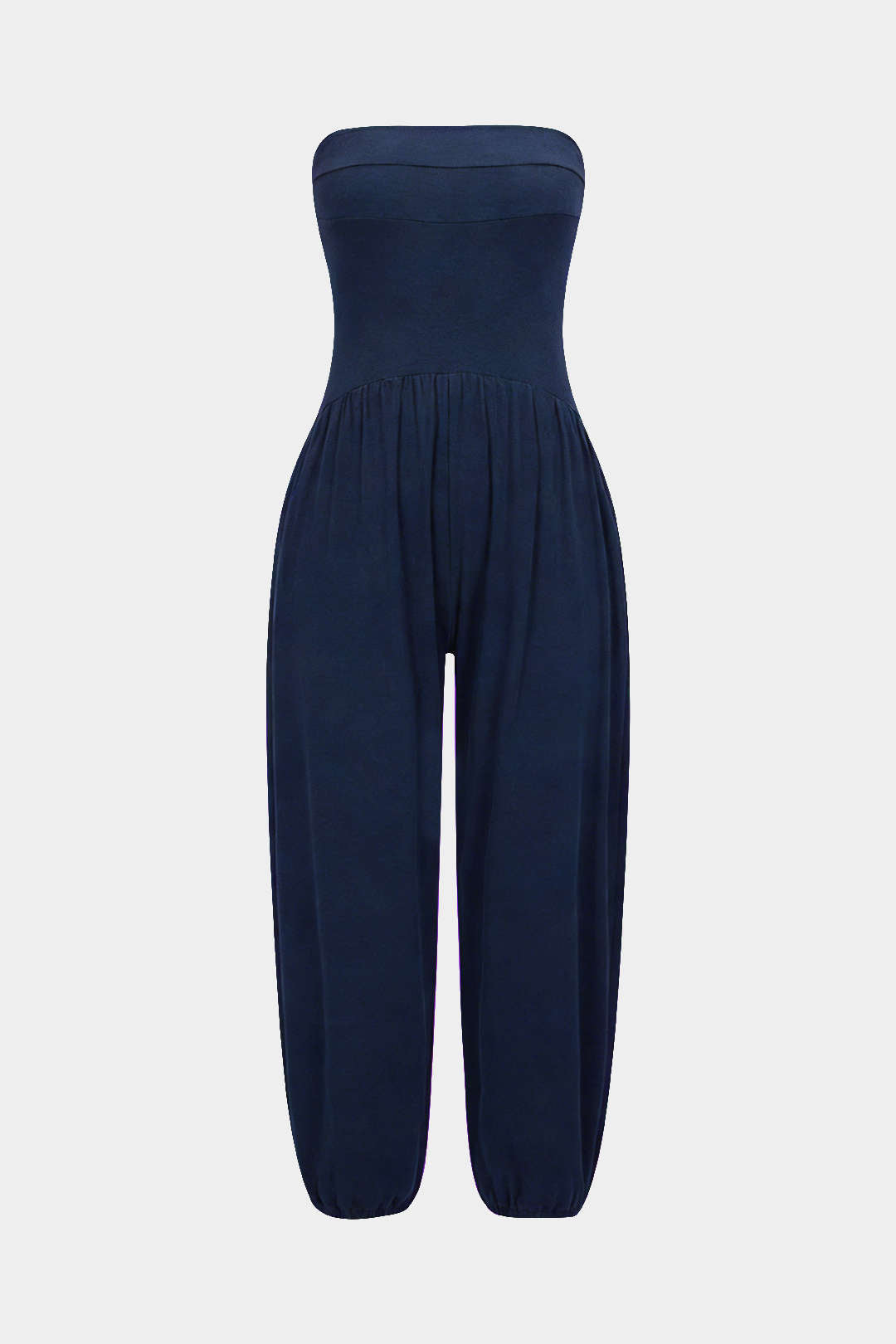 Effen jumpsuit met ruches en strapless pasvorm