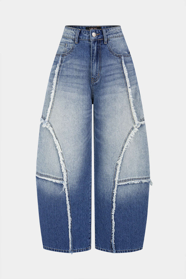 Nora - Patchwork jeans met rafelrand