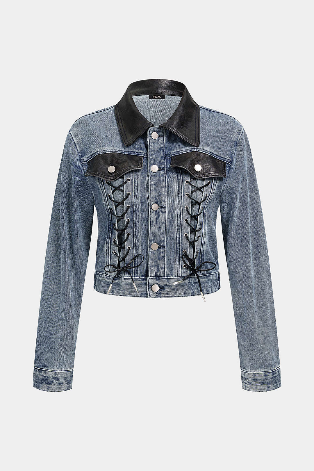 Denim patchwork jasje met strik