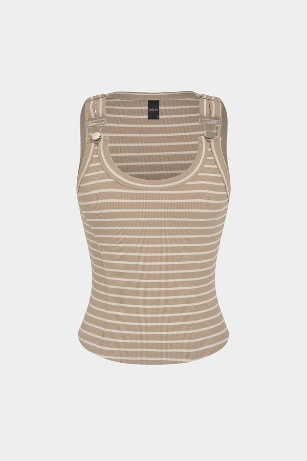 Gestreepte tanktop met ronde hals en gesp