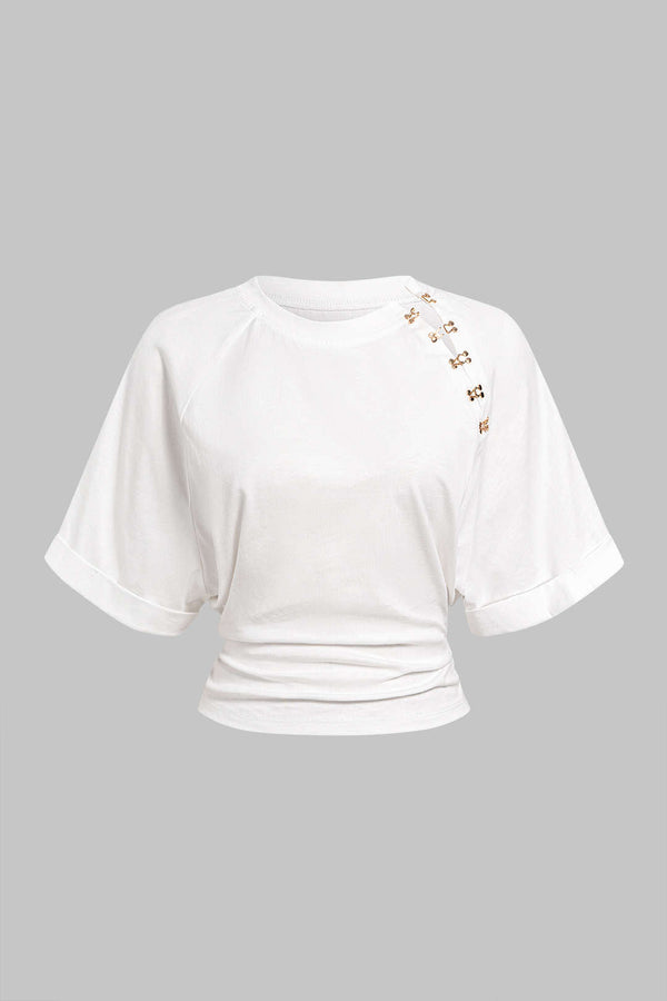 Metallic T-shirt met gesp, ronde hals en korte mouwen
