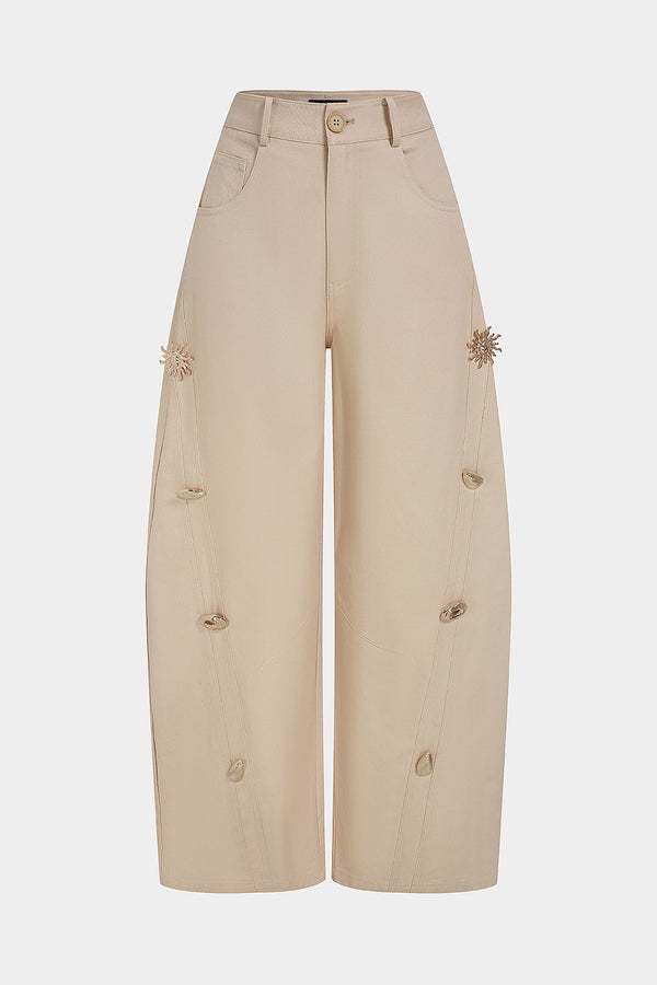 Lou - Metallic broek met knoopjes