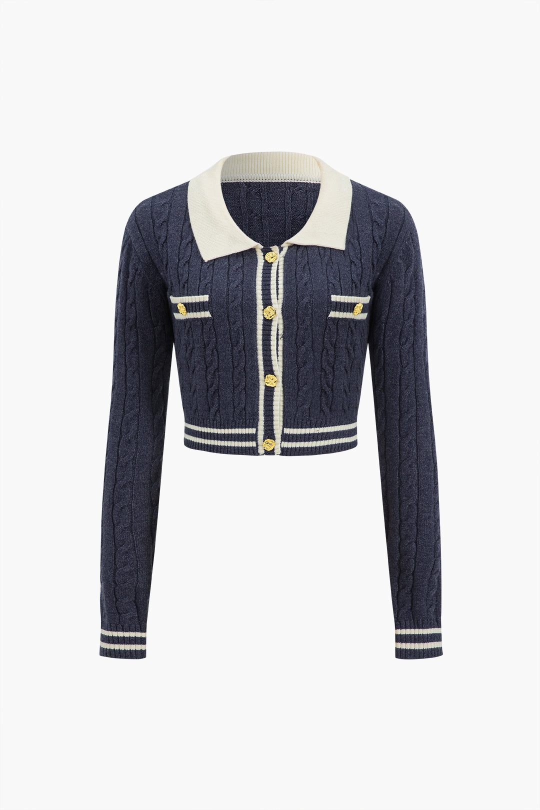 Gebreide colorblock top met knoopjes, zakken en lange mouwen