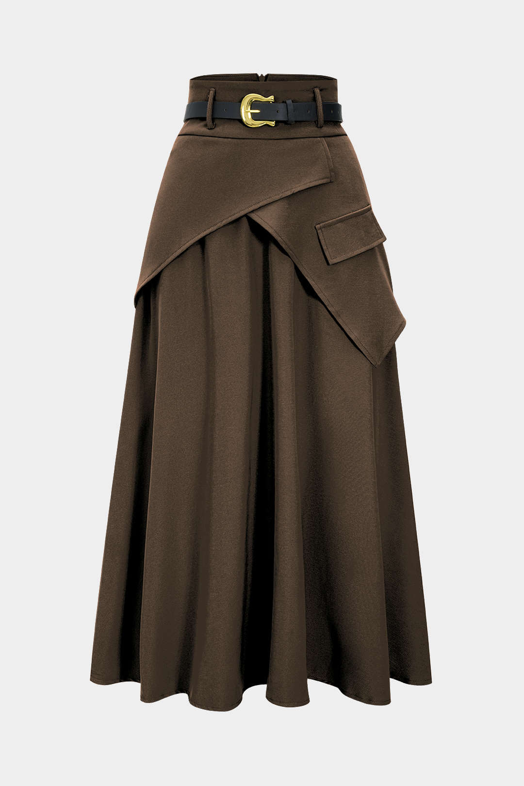 Asymmetrische rok met riem, ruches en hoge taille