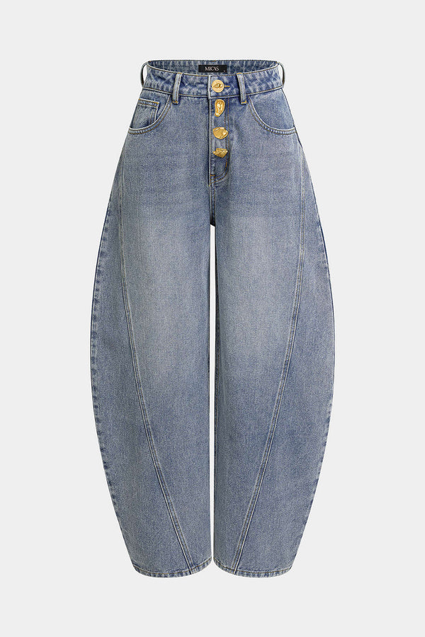 Metallic jeans met knoopjes