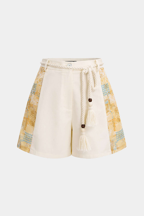Linnen short met wijde pijpen