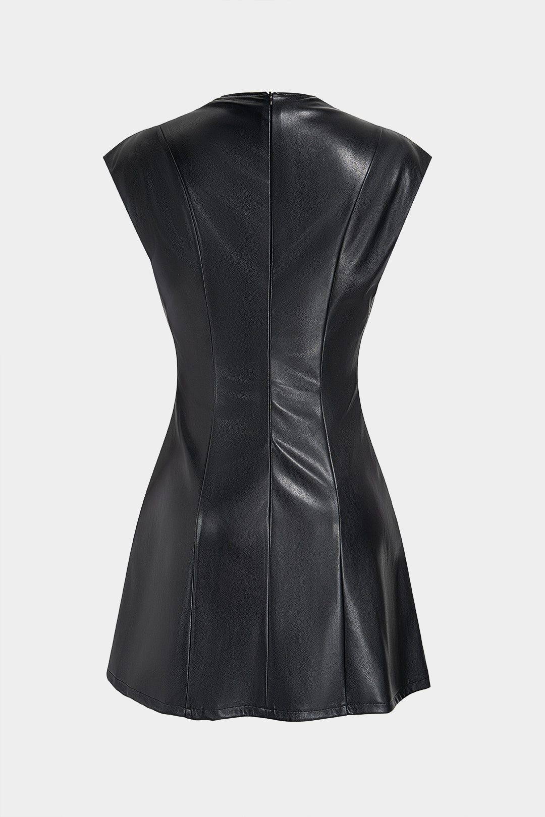 Leren-look metallic minijurk met knoopjes