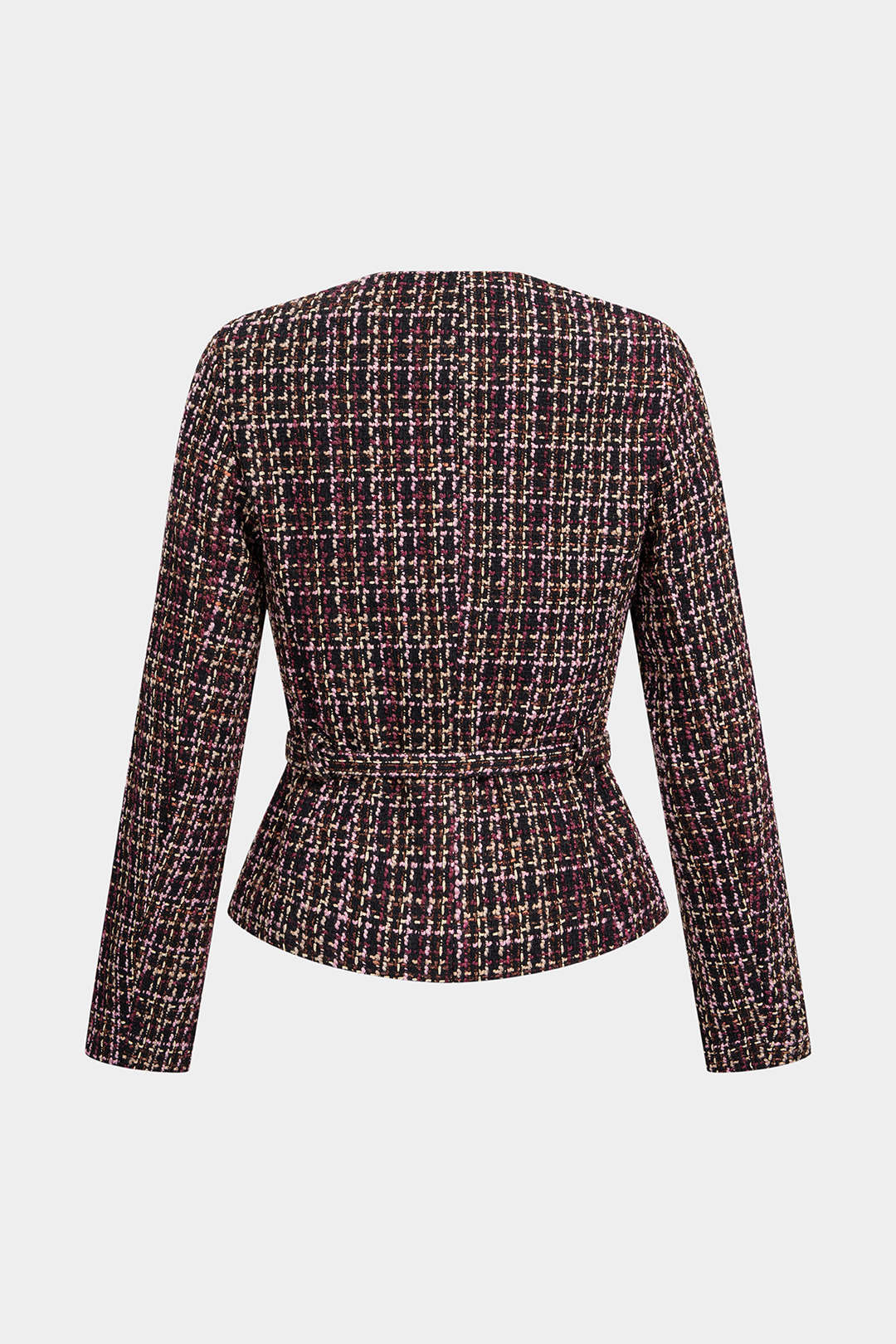 Tweed jasje met riem en ronde hals
