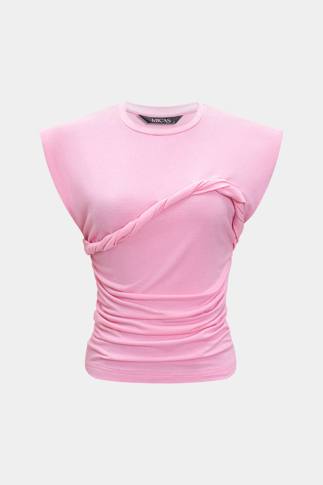 Effen T-shirt met gedraaid detail en ronde hals