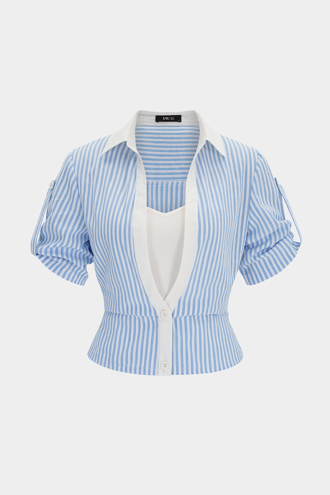 Gestreepte blouse met V-hals, knoopjes en korte mouwen
