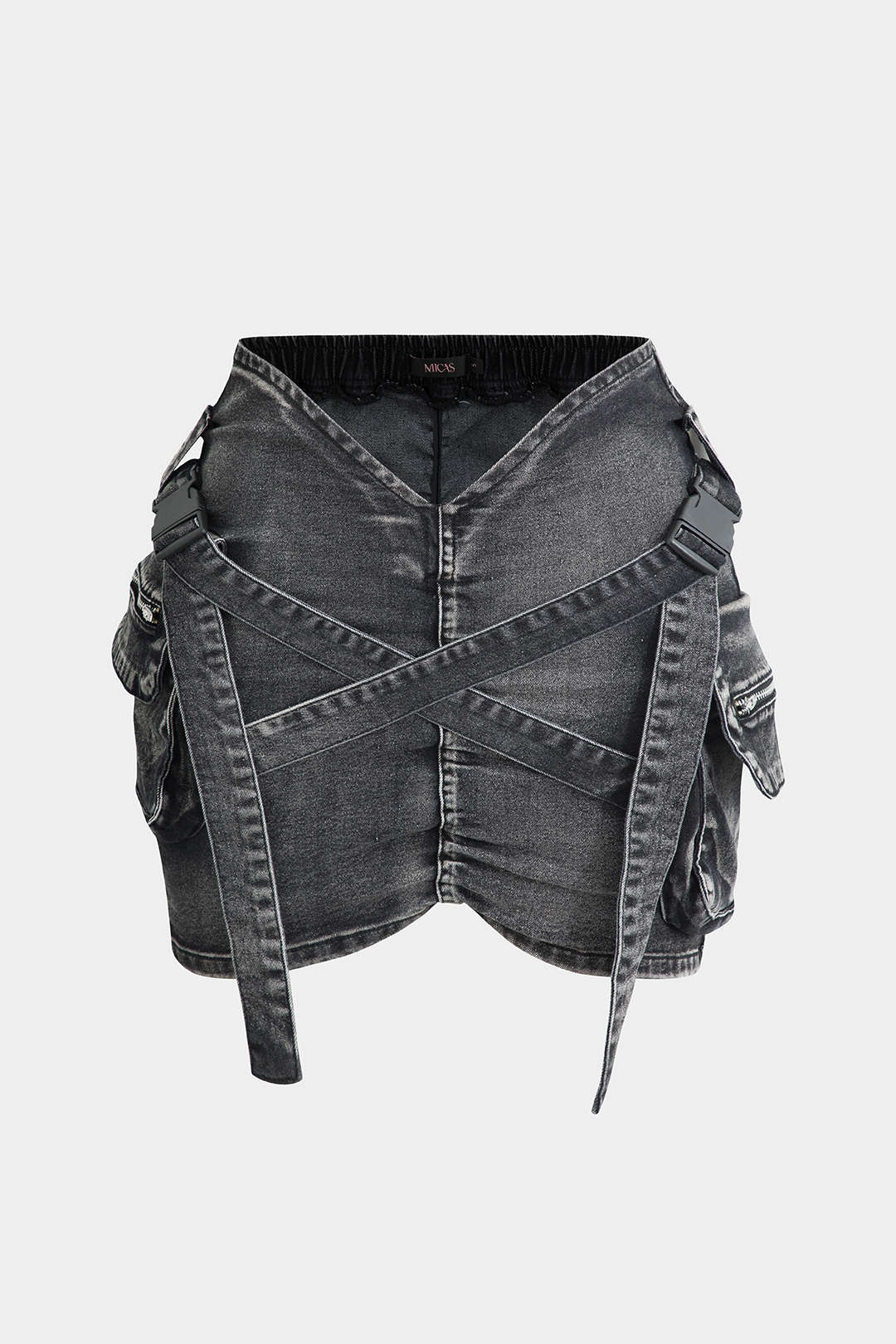 Denim rok met gesp, zakken en cargozakken