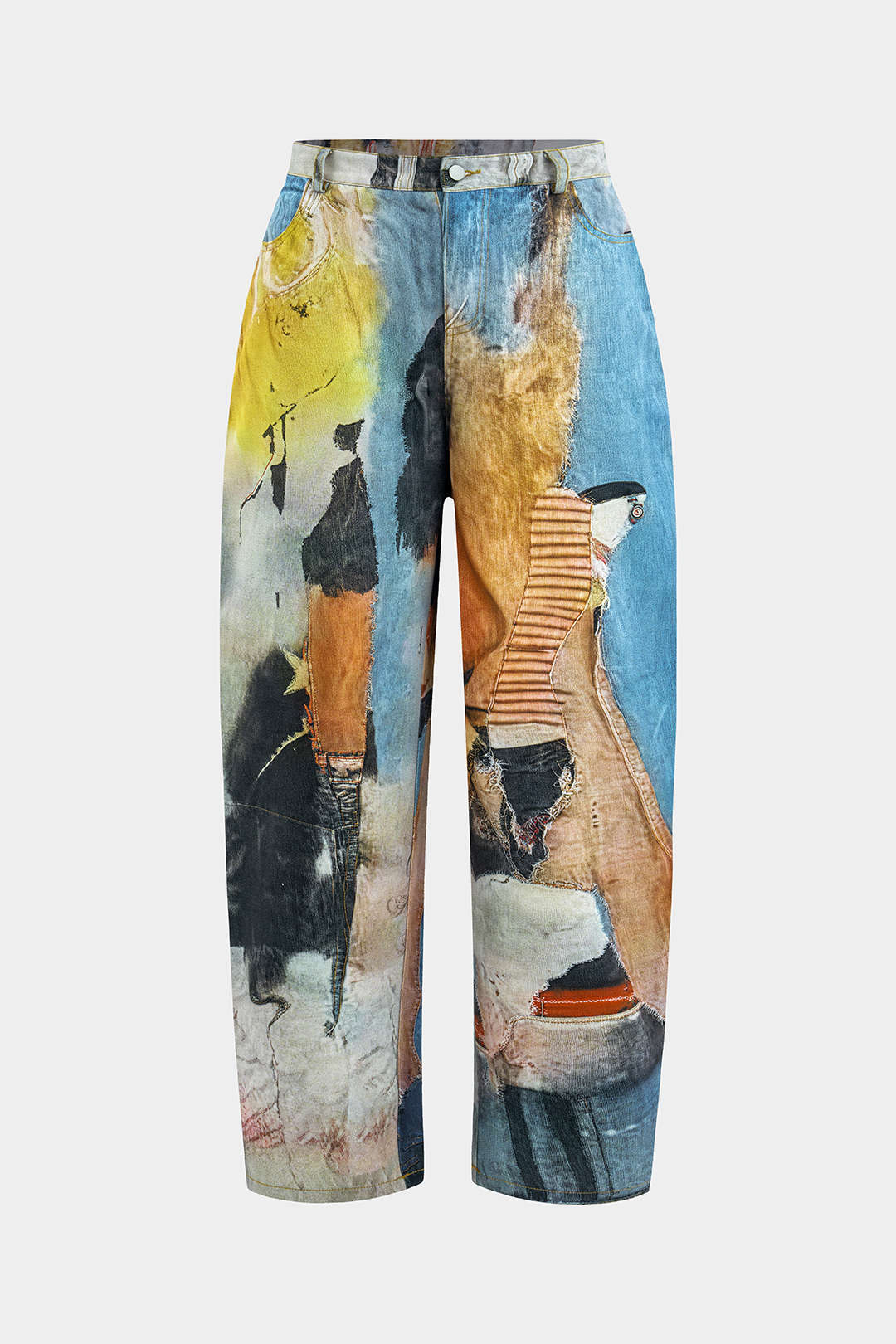 Abstracte print pantalon met knoopjes en wijde pijpen