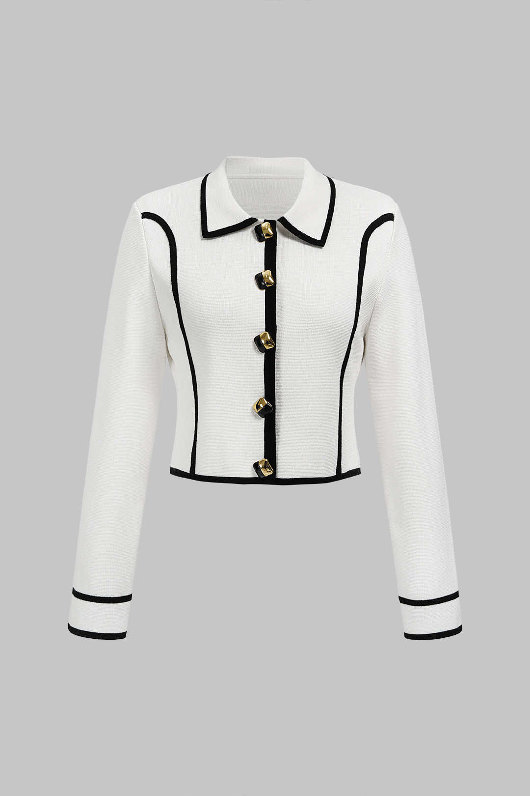 Gebreide metallic top met knoopjes en lange mouwen