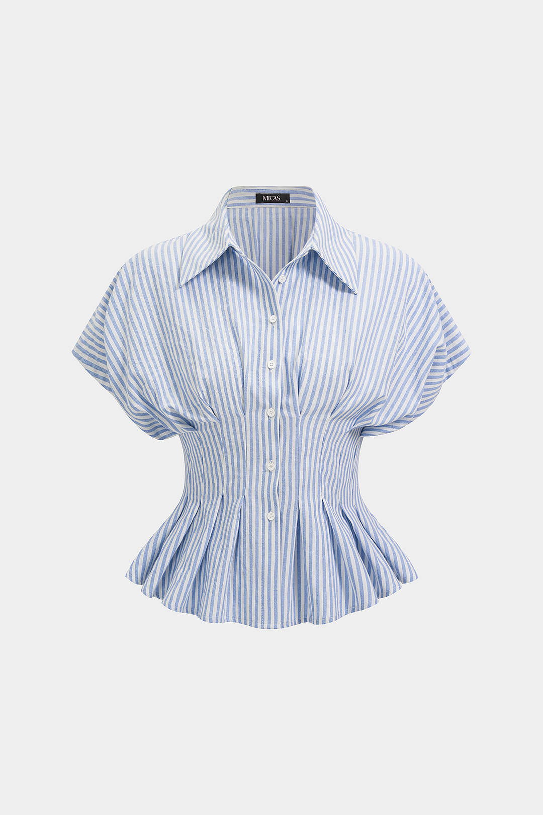 Gestreepte blouse met revers, ruches en korte mouwen