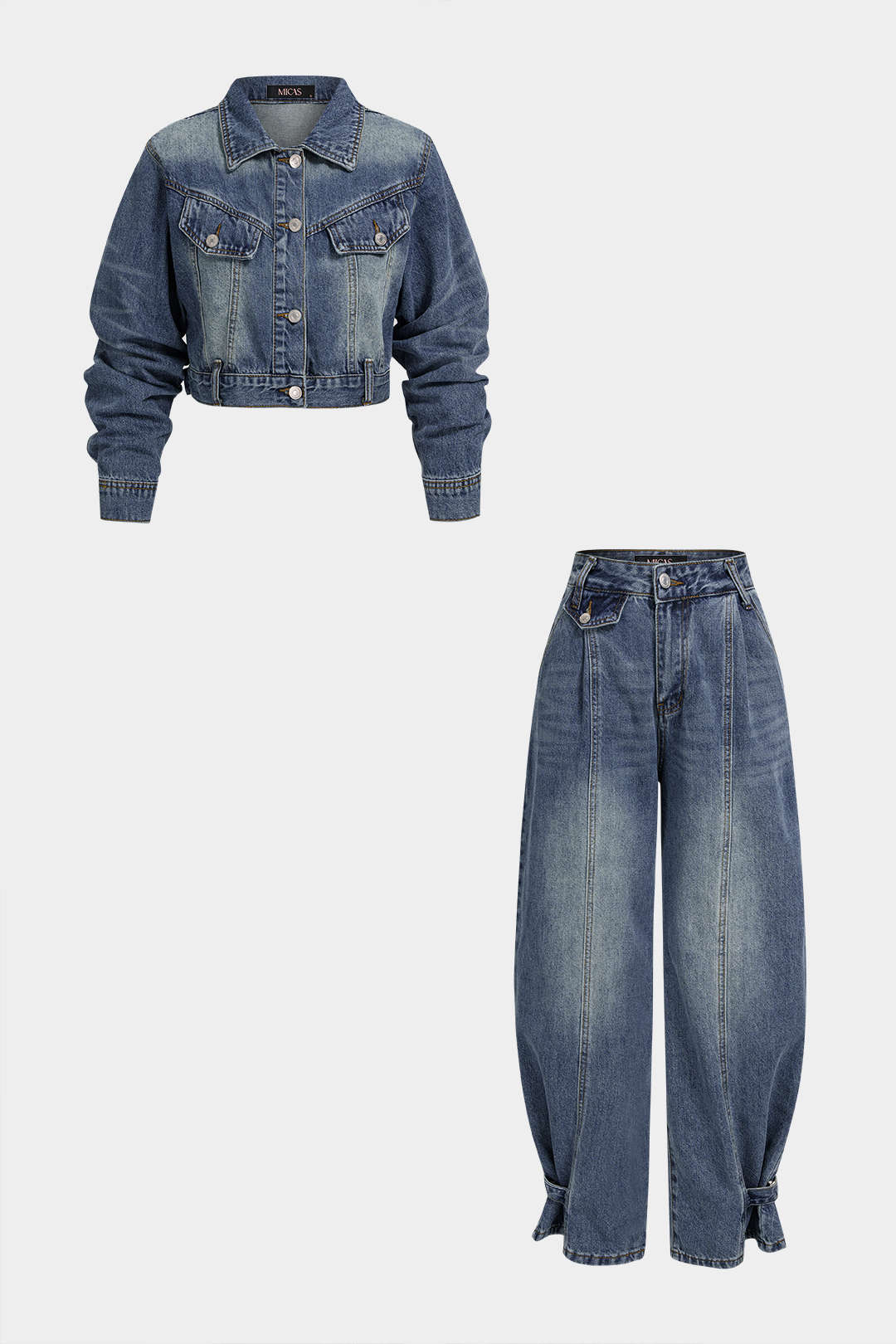 Jeans met revers, knoopjes en lange mouwen