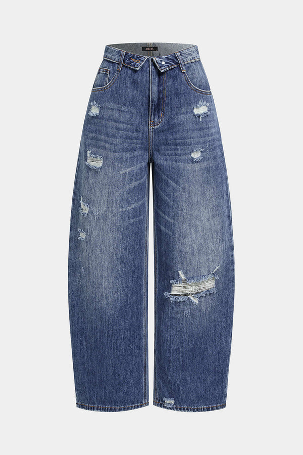 Asymmetrische jeans met rafelrand en ballonmodel