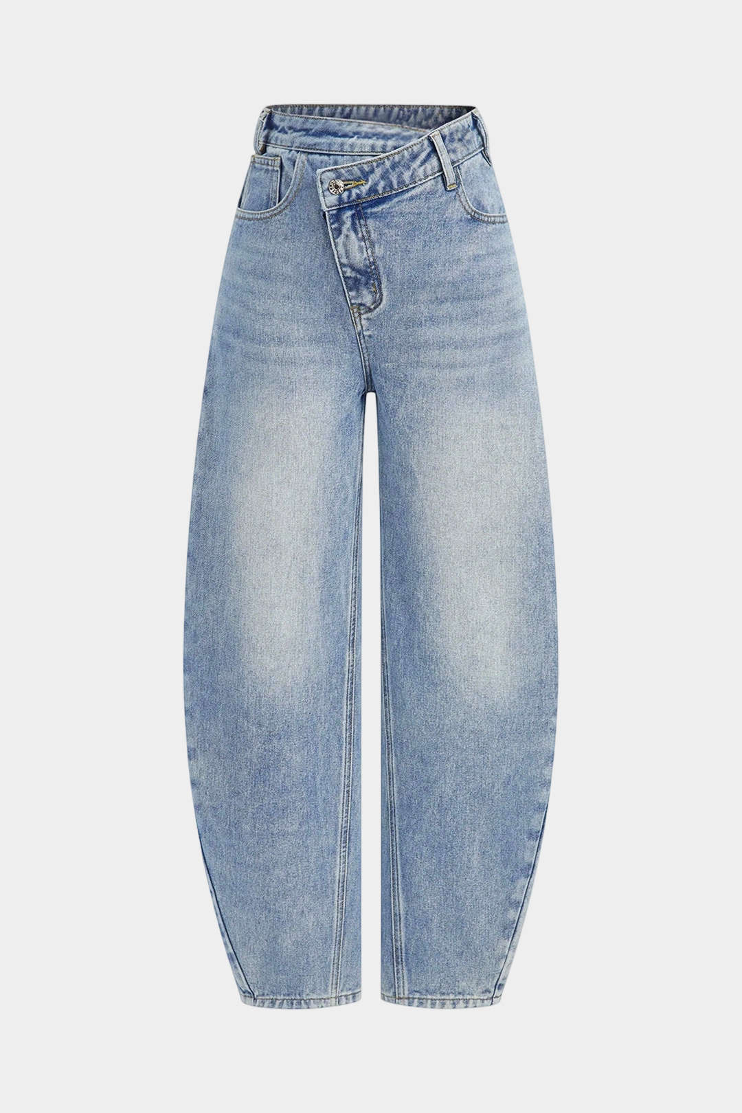 Asymmetrische jeans met knoopjes en ballonmodel