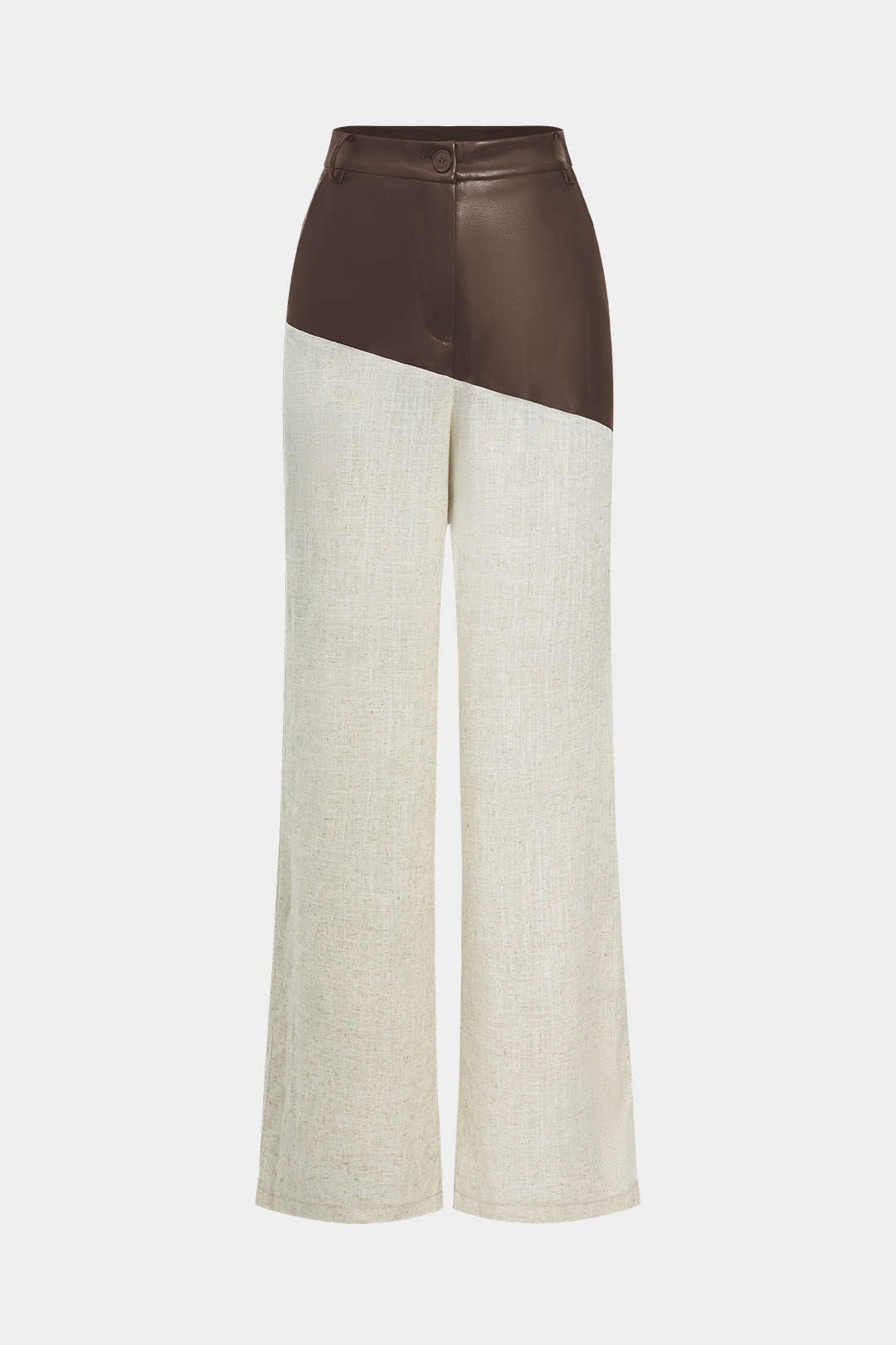 Colorblock leren-look broek met rechte pijp