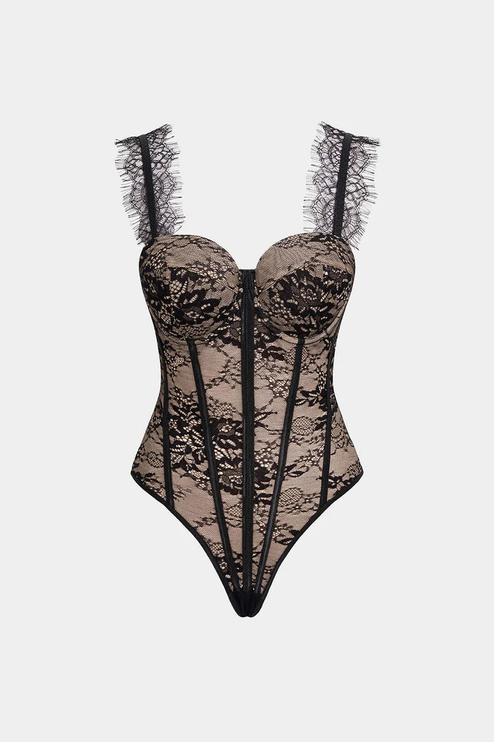 Kanten korset slip mouwloze bodysuit