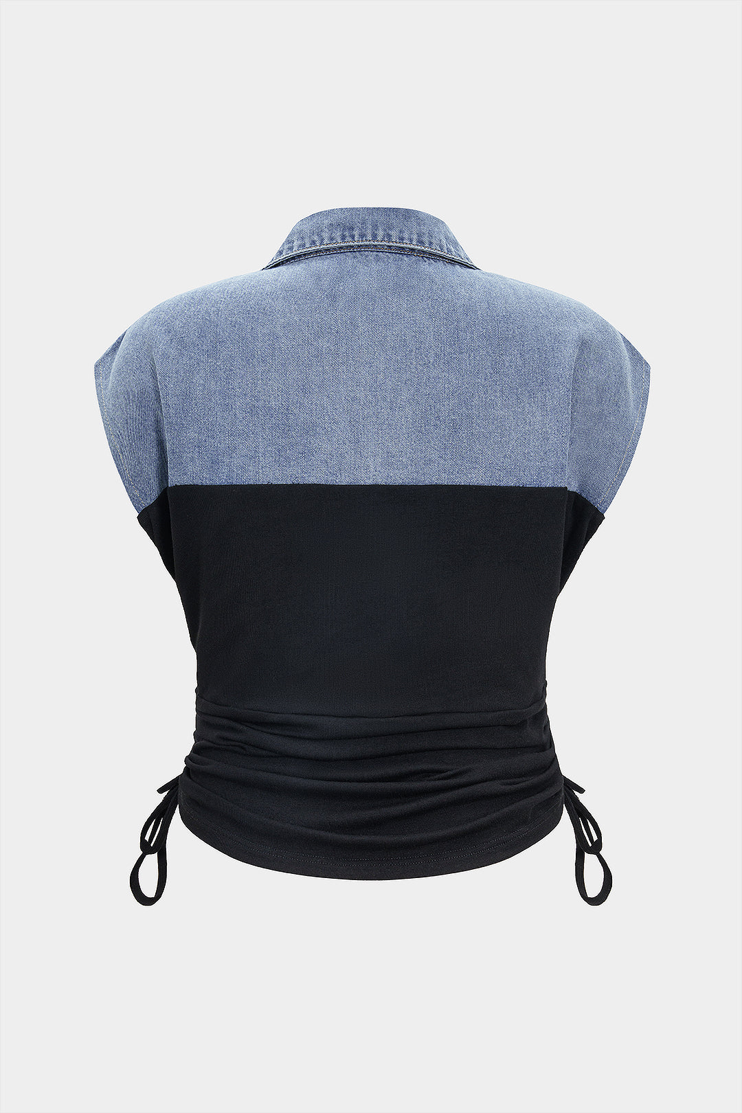 Daphne - Denim patchwork croptop met trekkoord