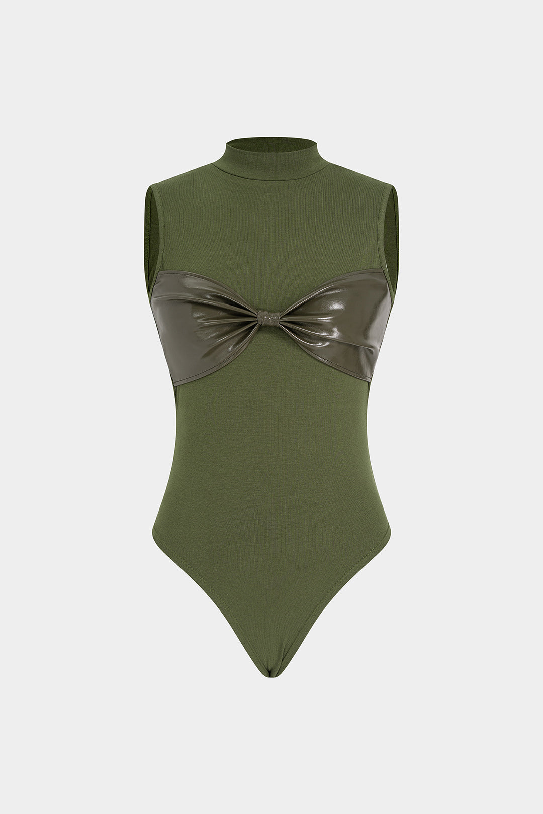 Leren-look patchwork body met knoopdetail