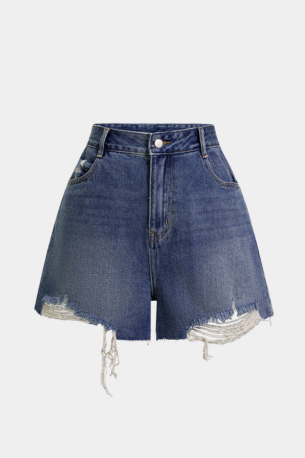 Denim ripped short met wijde pijpen