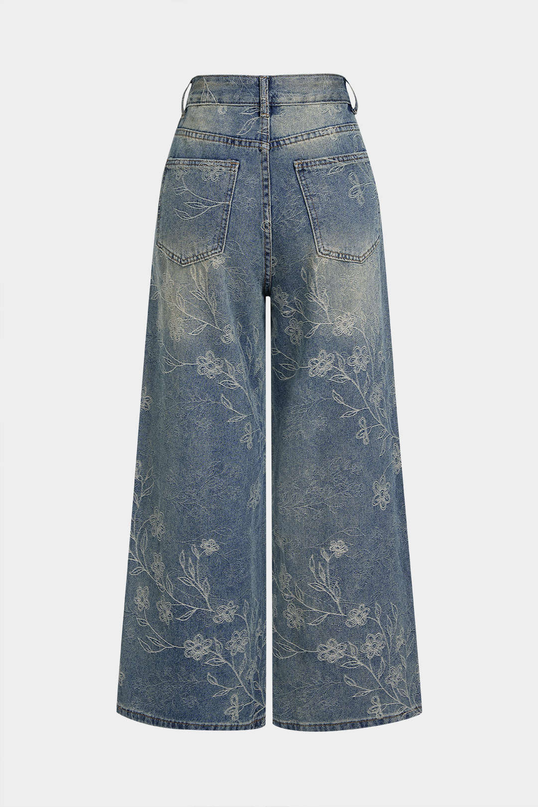 Bloemenprint jeans met strass en rechte pijp
