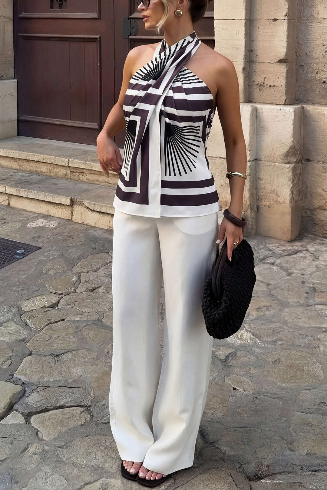 Geometrische tanktop met halternek