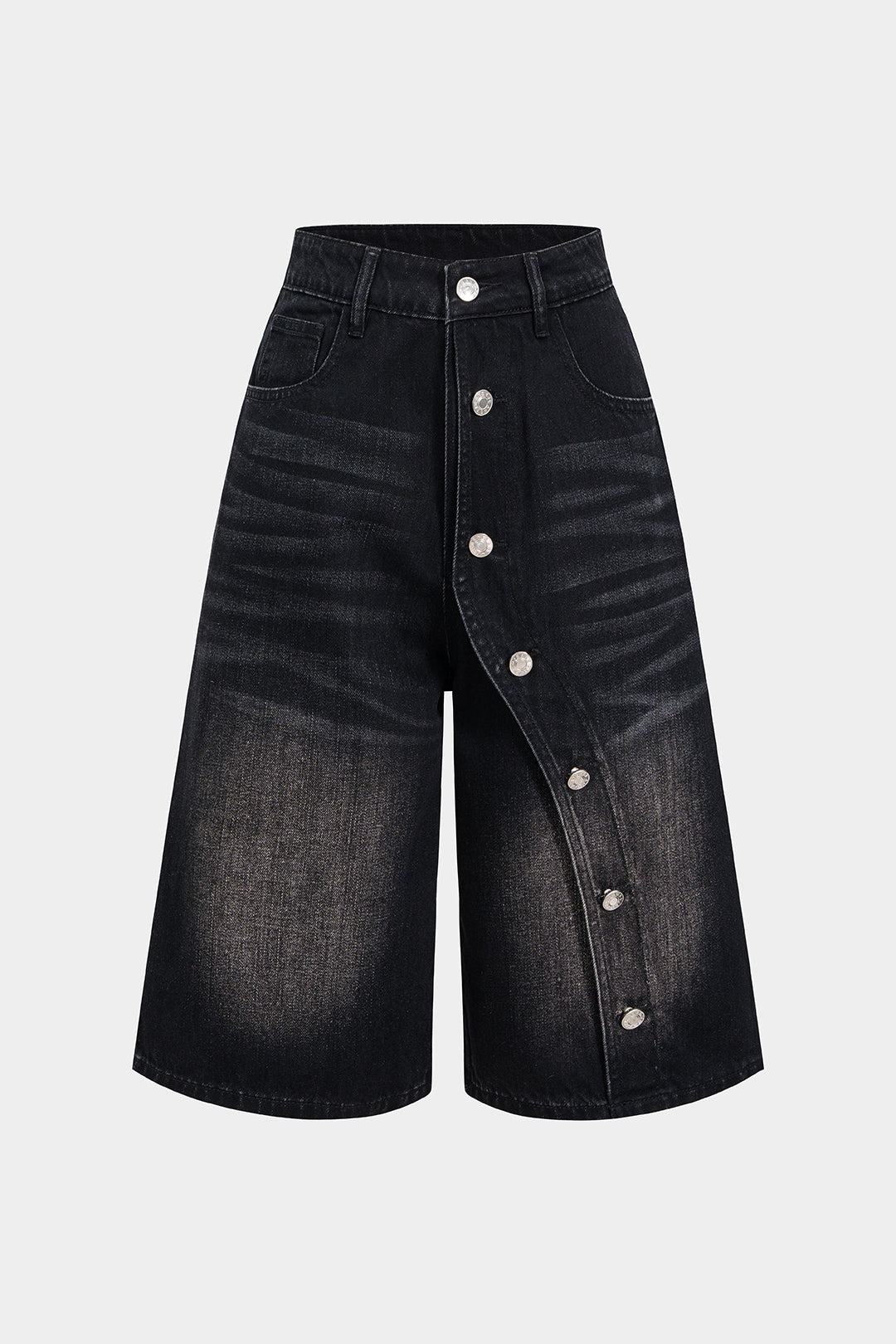 Rina - Denim asymmetrische short met knoopjes