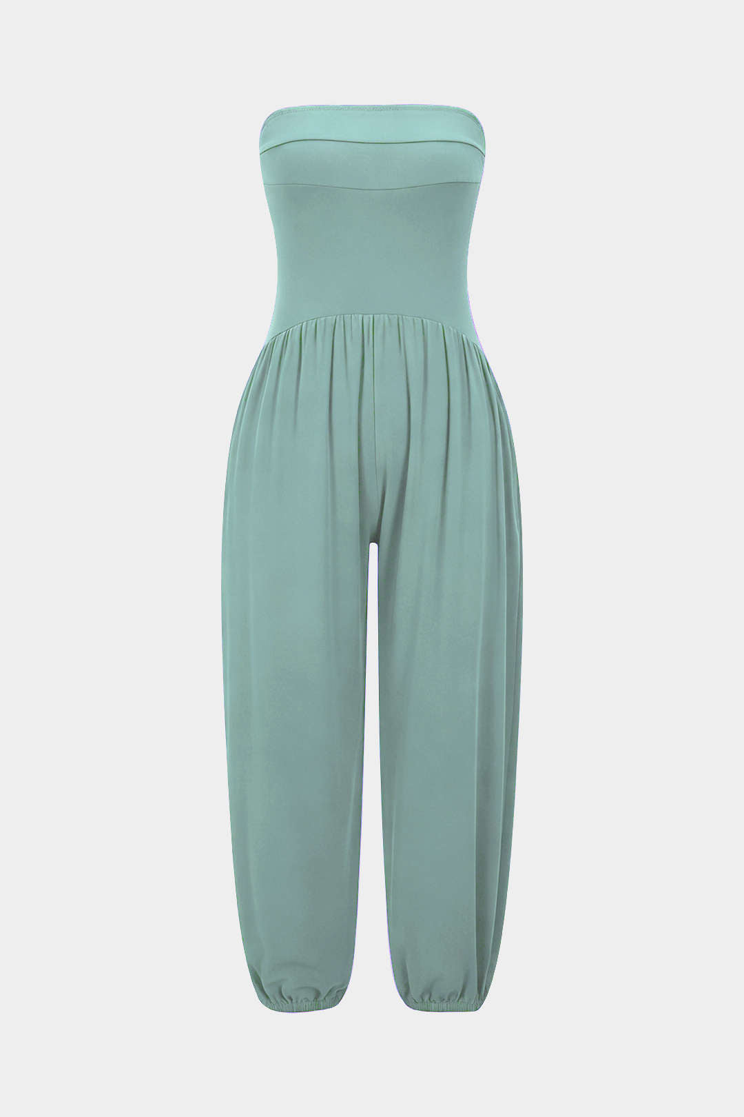 Effen jumpsuit met ruches en strapless pasvorm