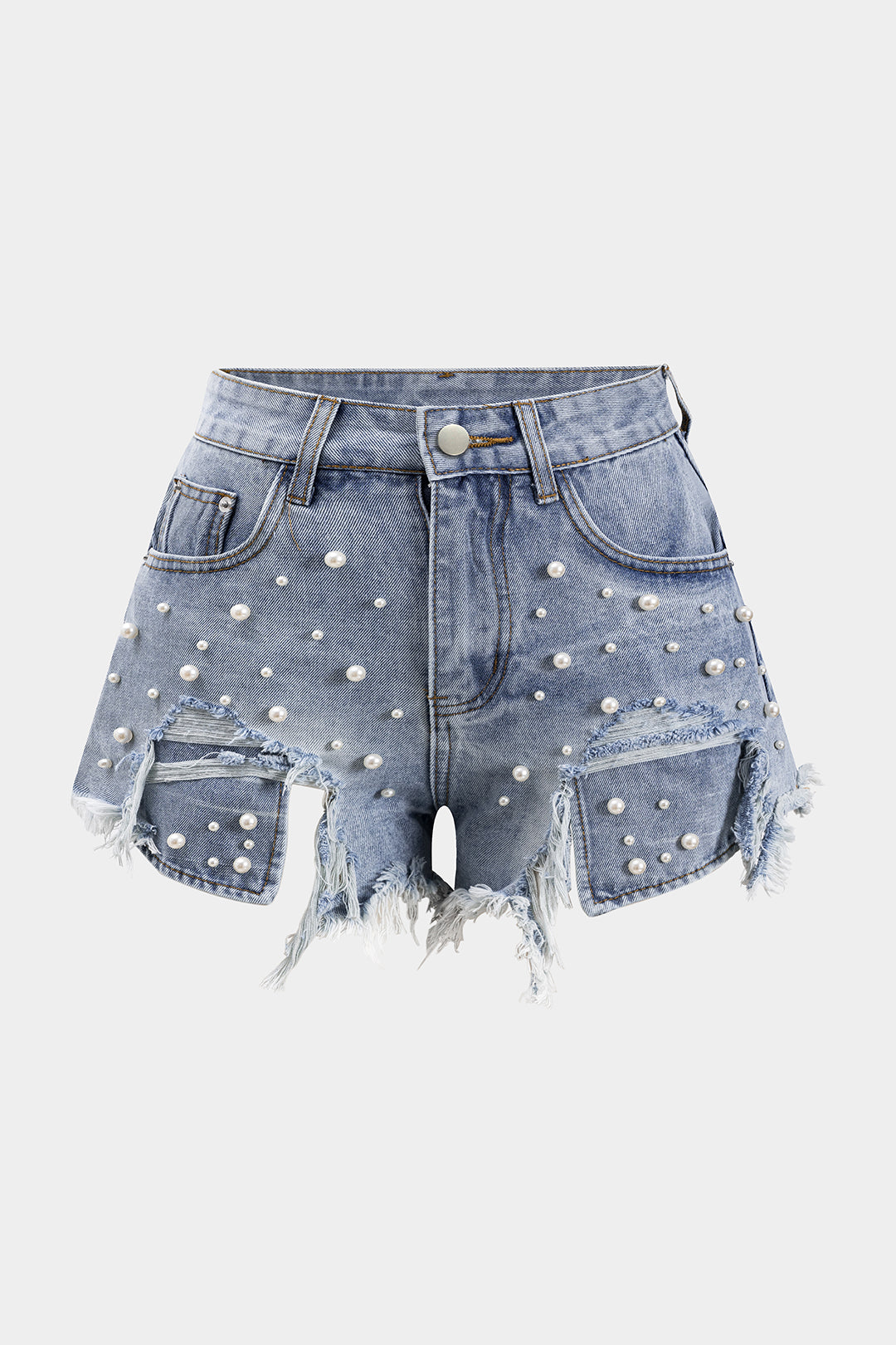 Lara - Denim short met hoge taille en kralen