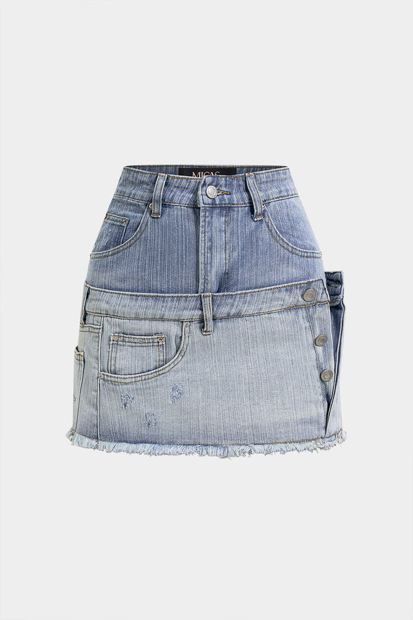 Denim asymmetrische rok met hoge taille en A-lijn