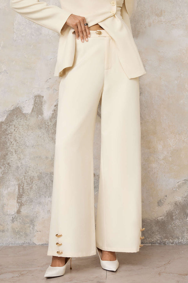 Sofie - Metallic broek met knoopjes en wijde pijpen