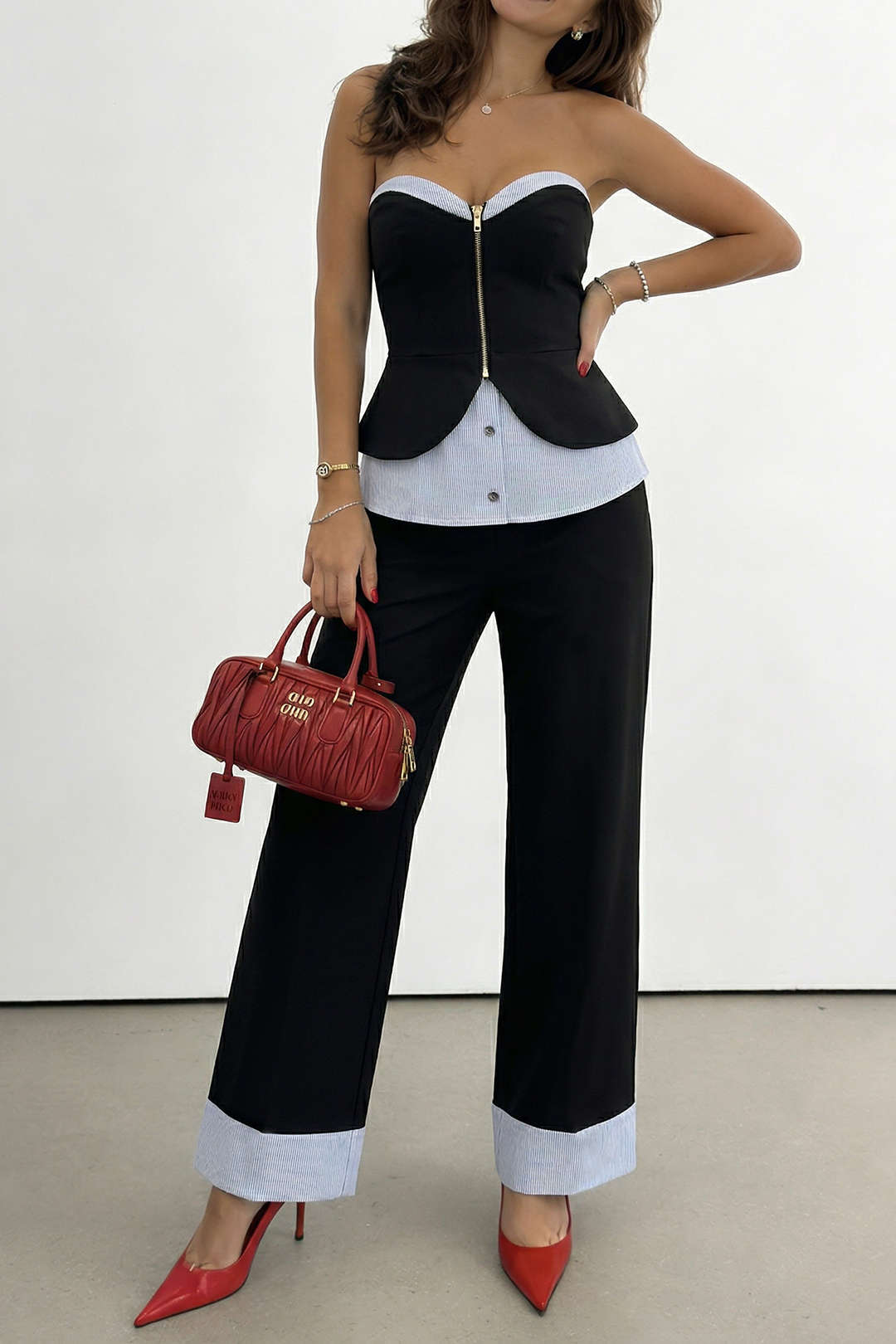 Gestreepte set met strapless top en broek