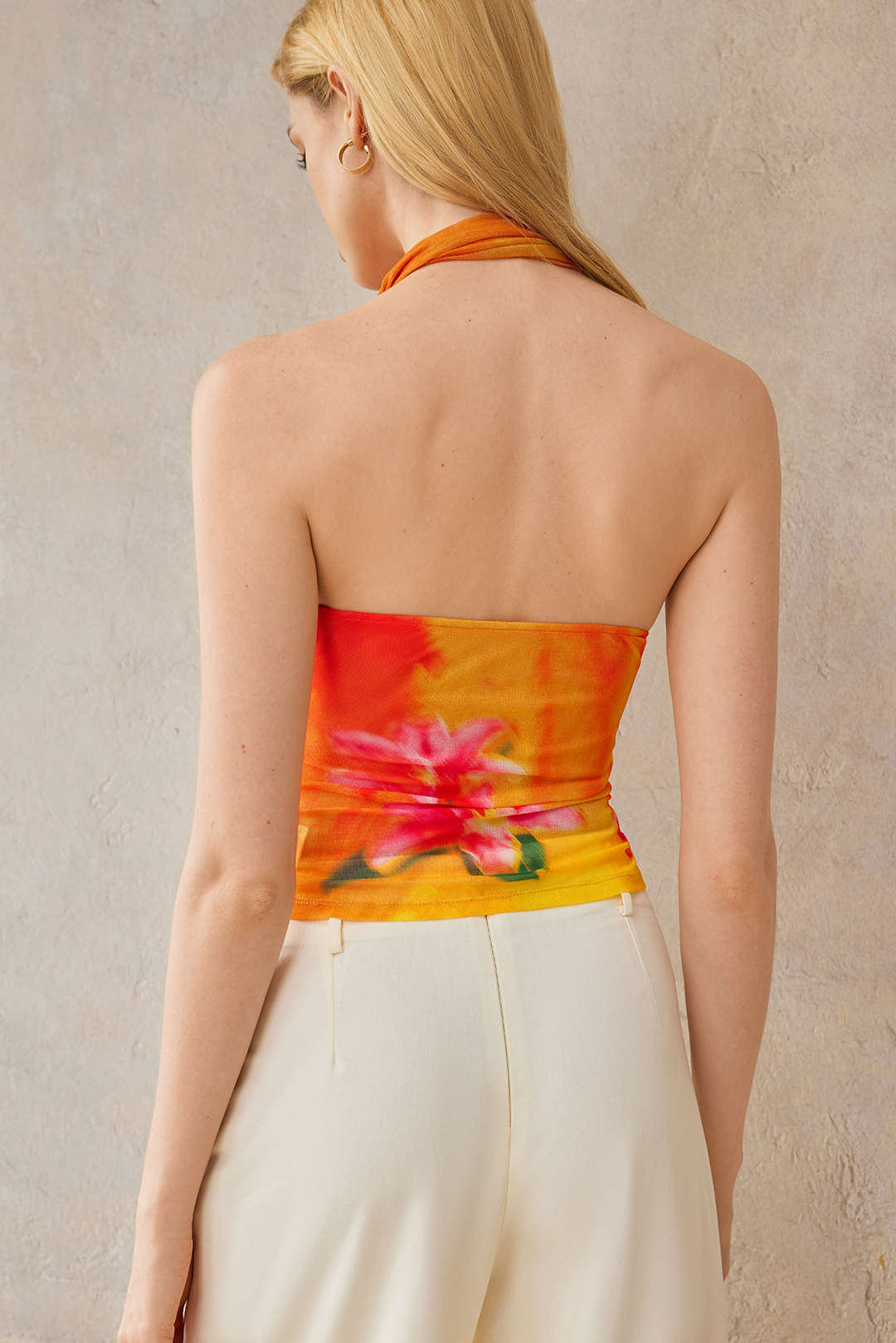 Bloemenprint mesh top met ruches