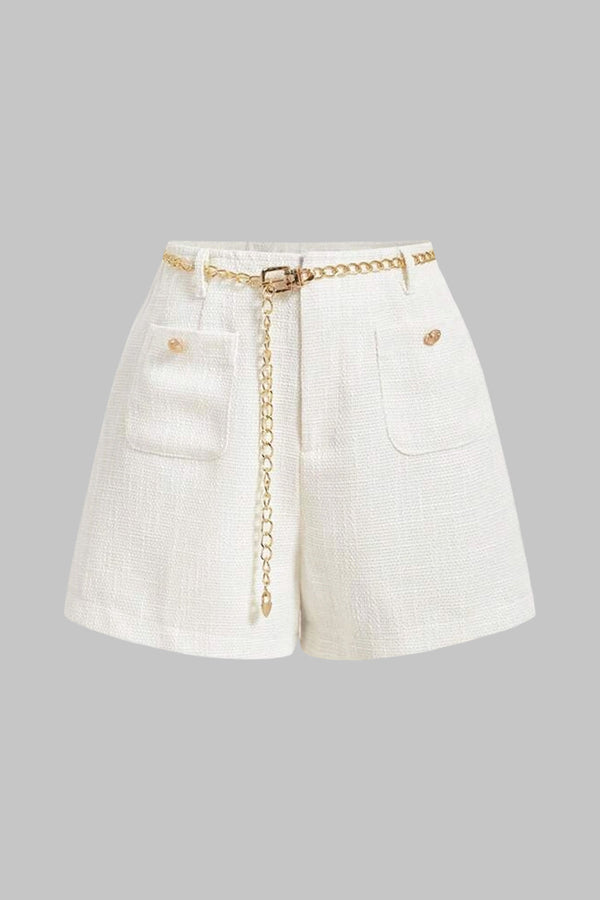 Tweed metallic short met kettingdetail en zakken