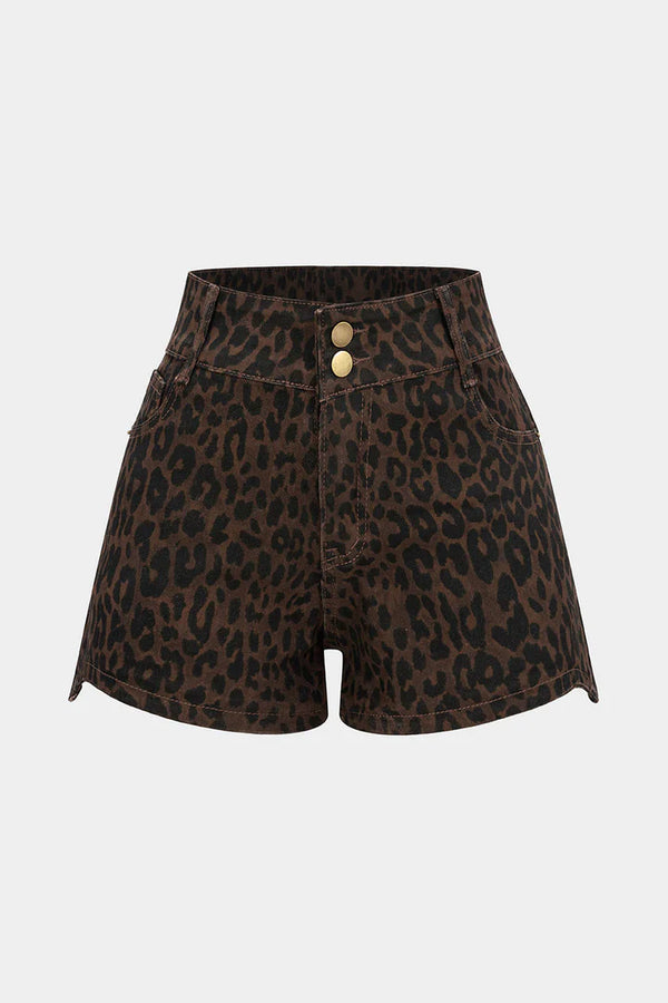 Denim shorts with leopard print and high waist