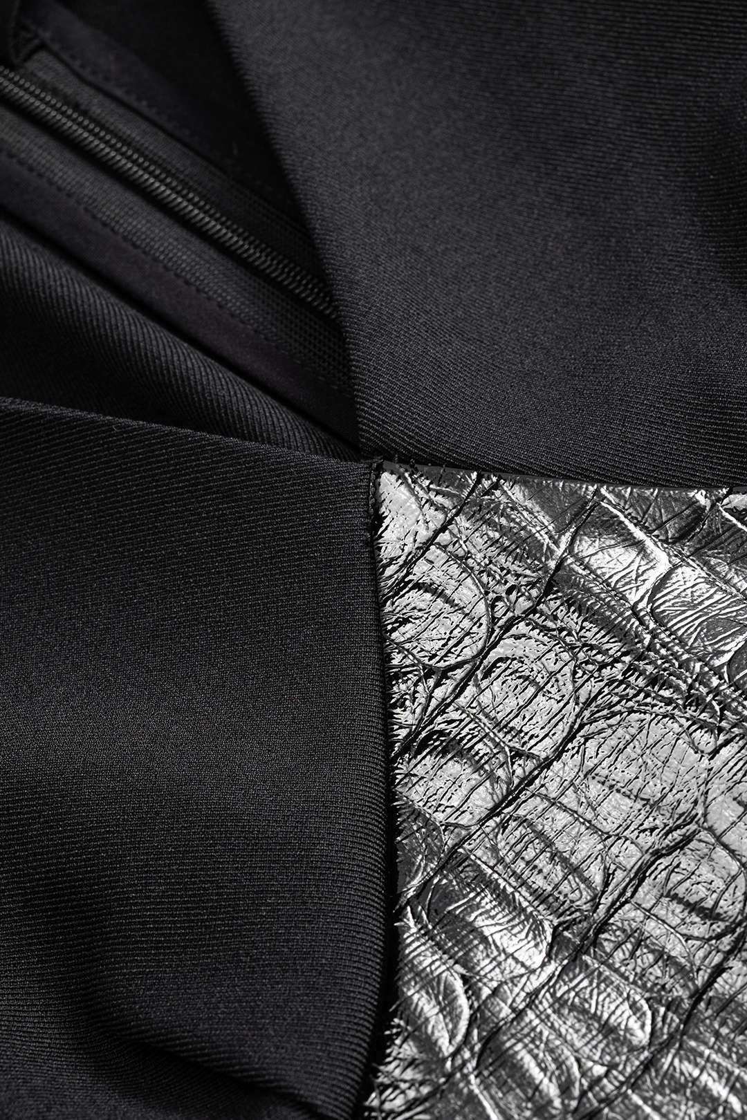 Leren-look patchwork maxijurk met lange mouwen
