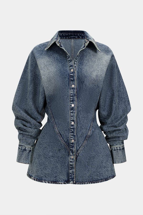 Denim item met revers en lange mouwen