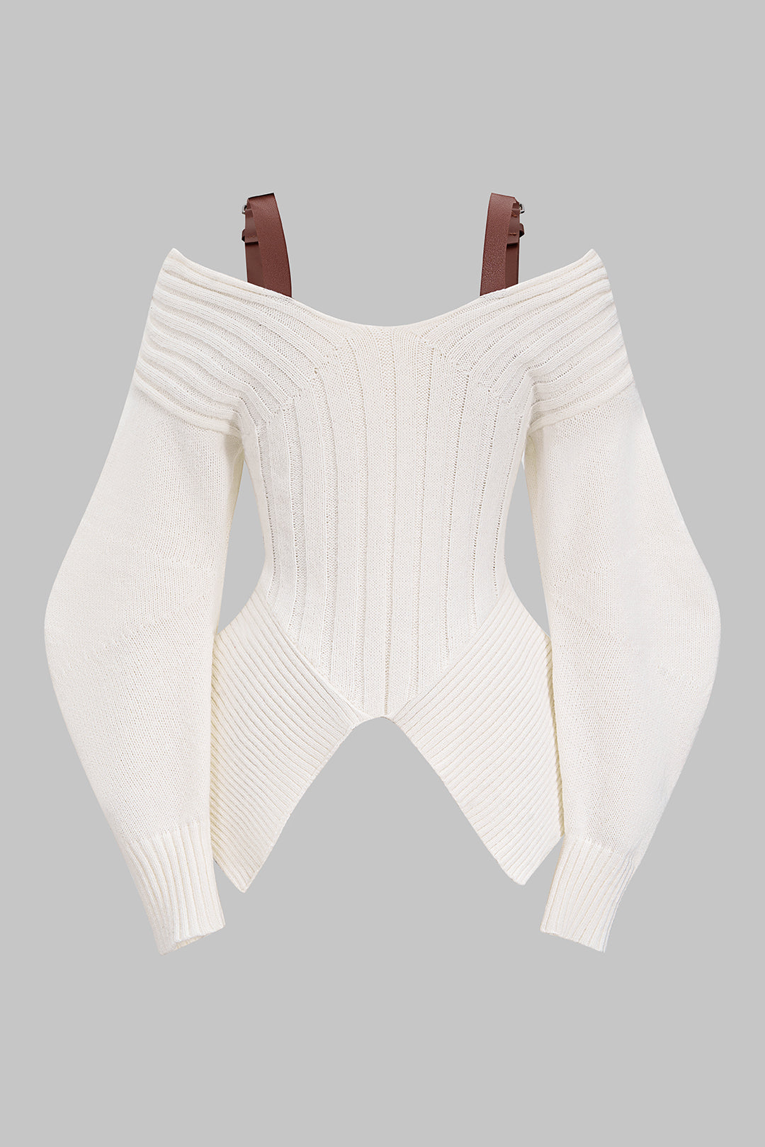 Gebreide patchwork top met uitsnijding en lange mouwen