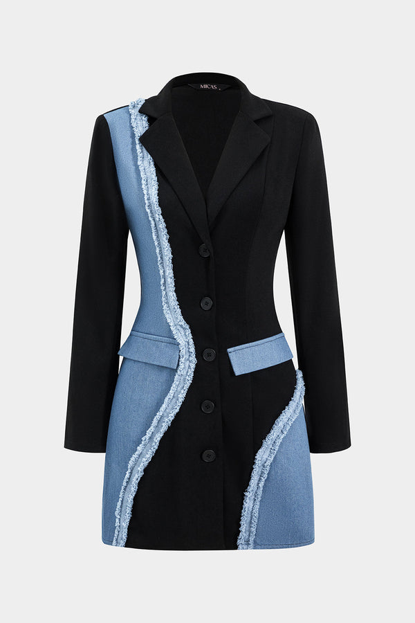 Selin - Denim patchwork minijurk met lange mouwen