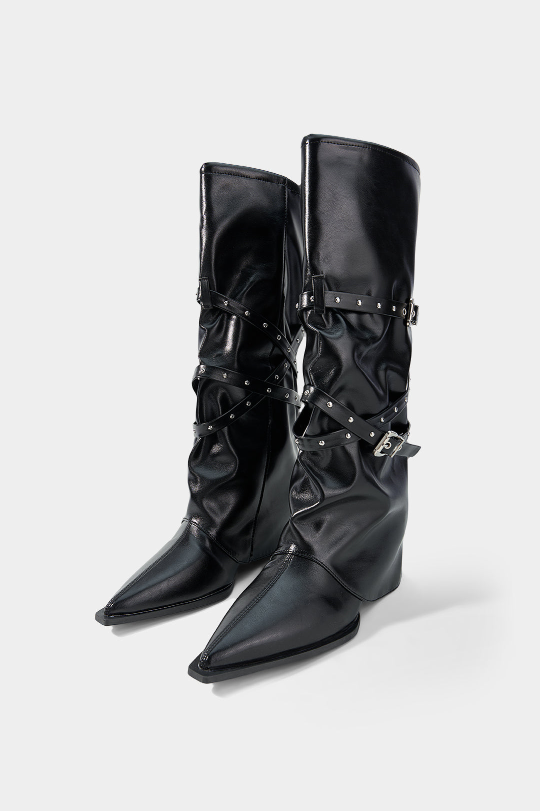 Olivia - Leren-look kniehoge laarzen met studs