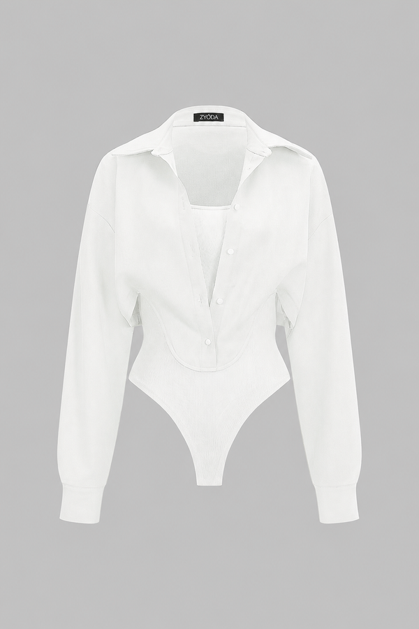 Patchwork Button Long Sleeve Bodysuit